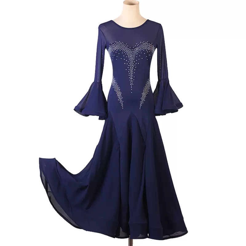 Customisable-Women's Navy Round Neck DanceWear Ballroom Dance Dress ...