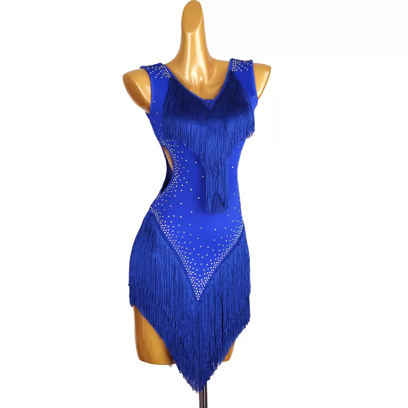 Customisable-Women's Blue V-Neck Tassel DanceWear Dance Dress ...