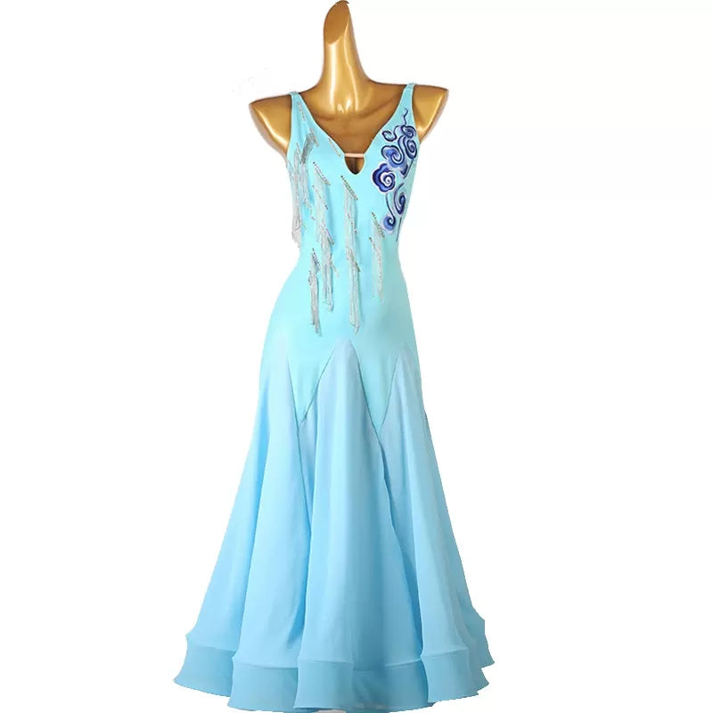 Customisable-Women's Embroider V-Neck DanceWear Ballroom Dance Dress ...