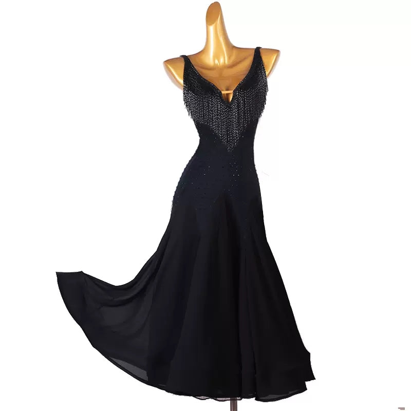 Customisable-Women's Black V-Neck DanceWear Ballroom Dance Dress ...