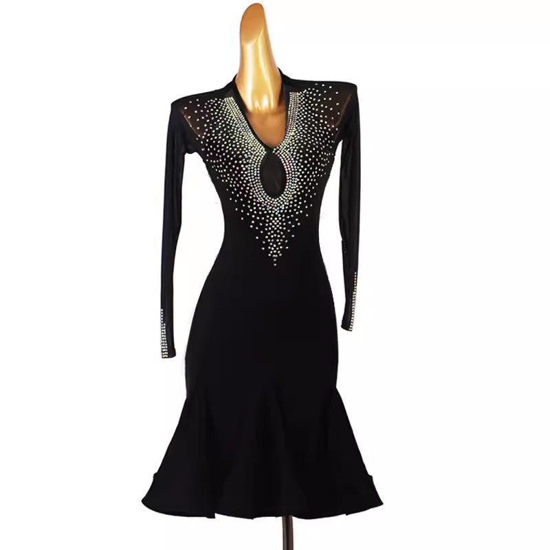 Customisable-Women's Black Long Sleeve DanceWear Dance Dress Performan ...