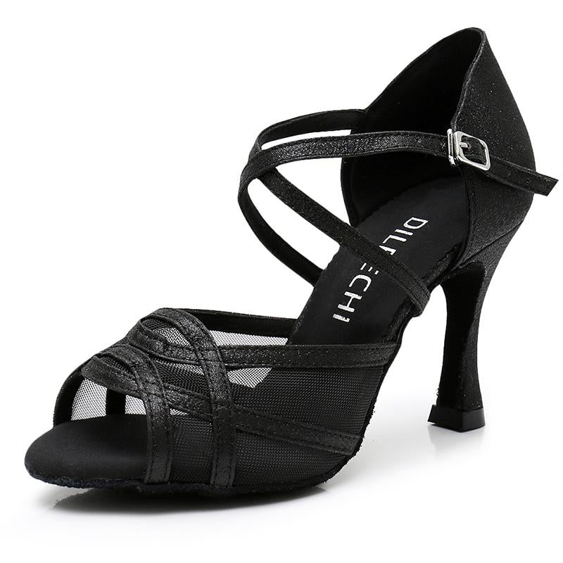 Chaussures de danse latine pour femmes à bout fermé mi-talon paillettes  chaussures de danse de salon pour femme vêtements de danse quotidiens